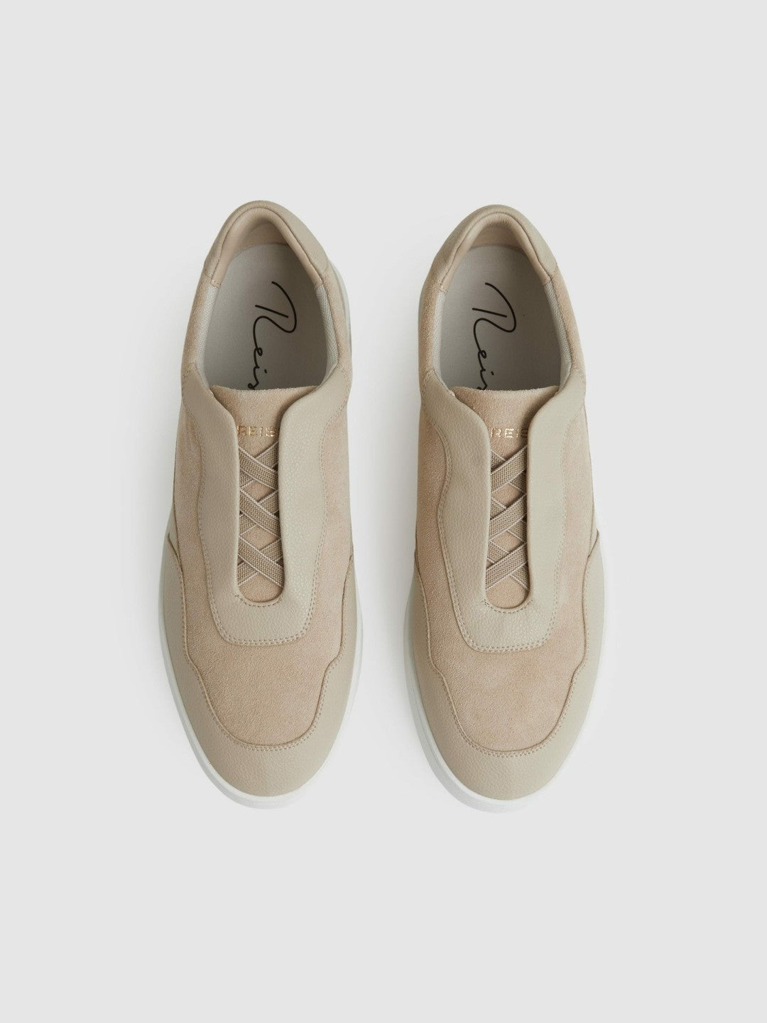 Leather Elasticated-Lace Trainers in Ecru | Reiss Men Exclusive