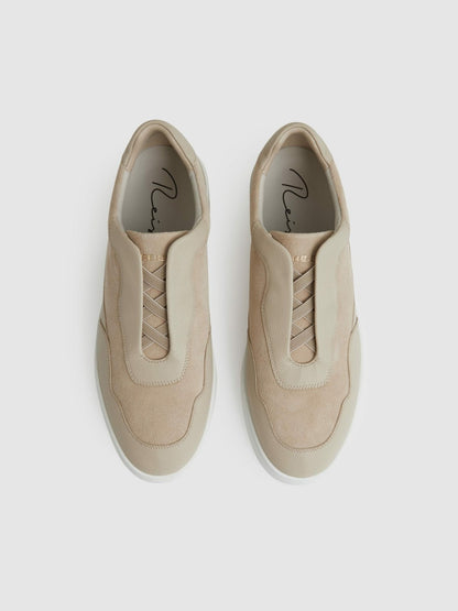 Leather Elasticated-Lace Trainers in Ecru | Reiss Men Exclusive