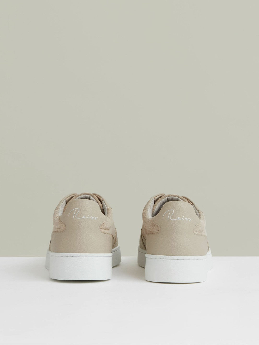 Leather Elasticated-Lace Trainers in Ecru | Reiss Men Exclusive