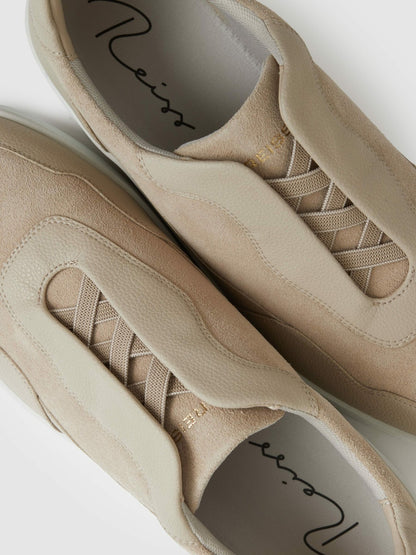 Leather Elasticated-Lace Trainers in Ecru | Reiss Men Exclusive