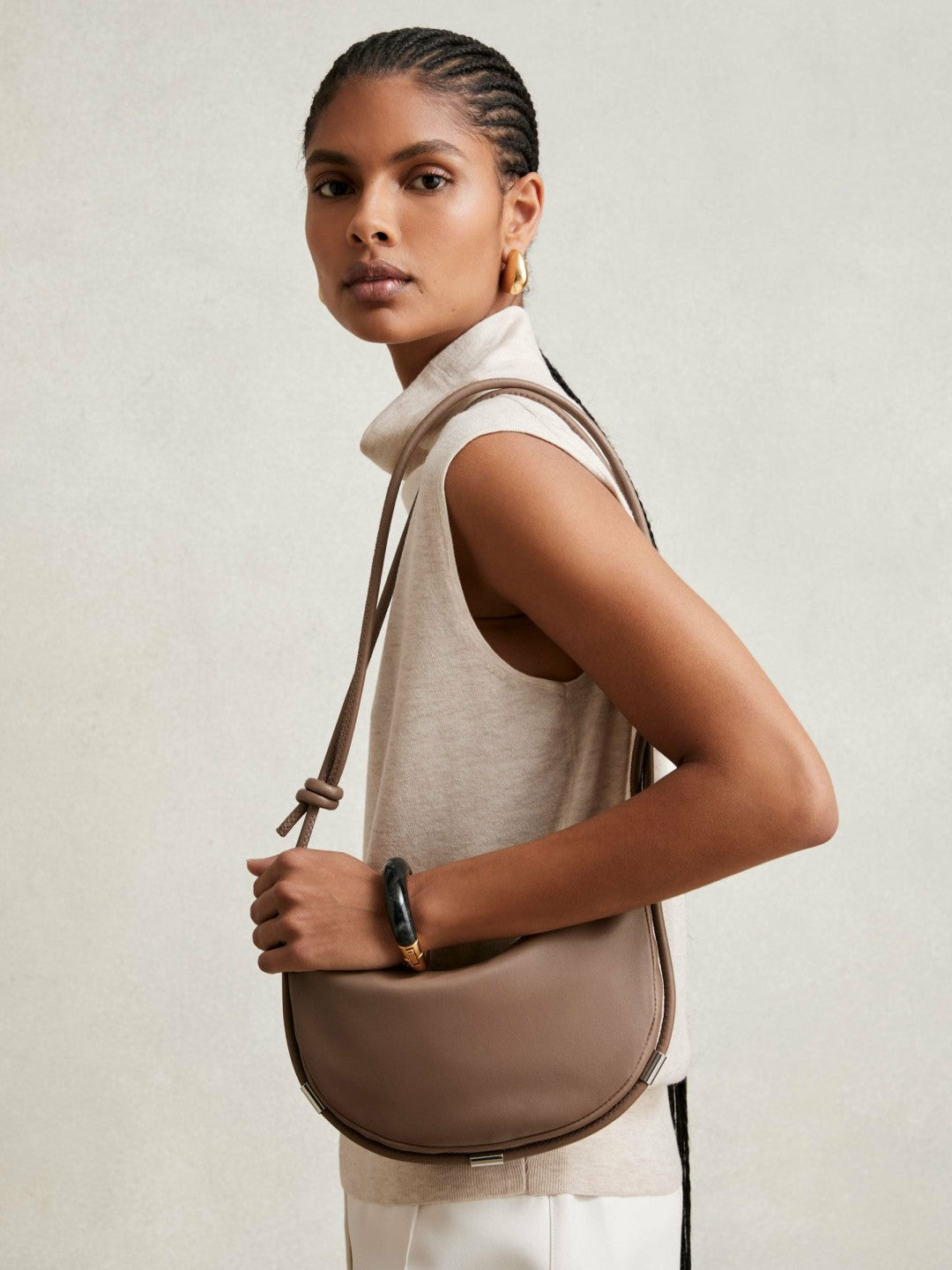 Leather Rope Strap Shoulder Bag in Neutral | Reiss Women Signature