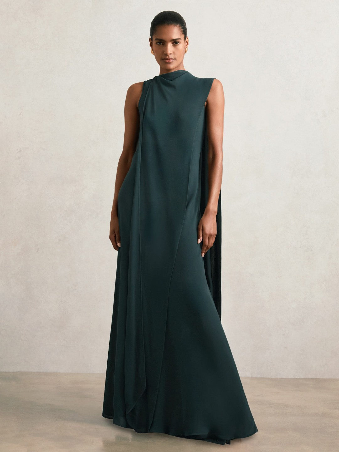 Crepe Cape Maxi Dress in Teal Green | Reiss Women Best Seller