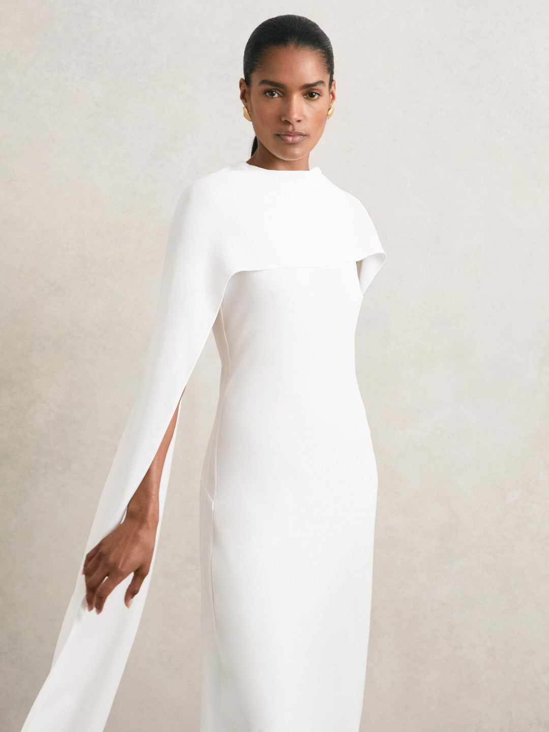 Crepe Cape Maxi Dress in White | Reiss Women Signature