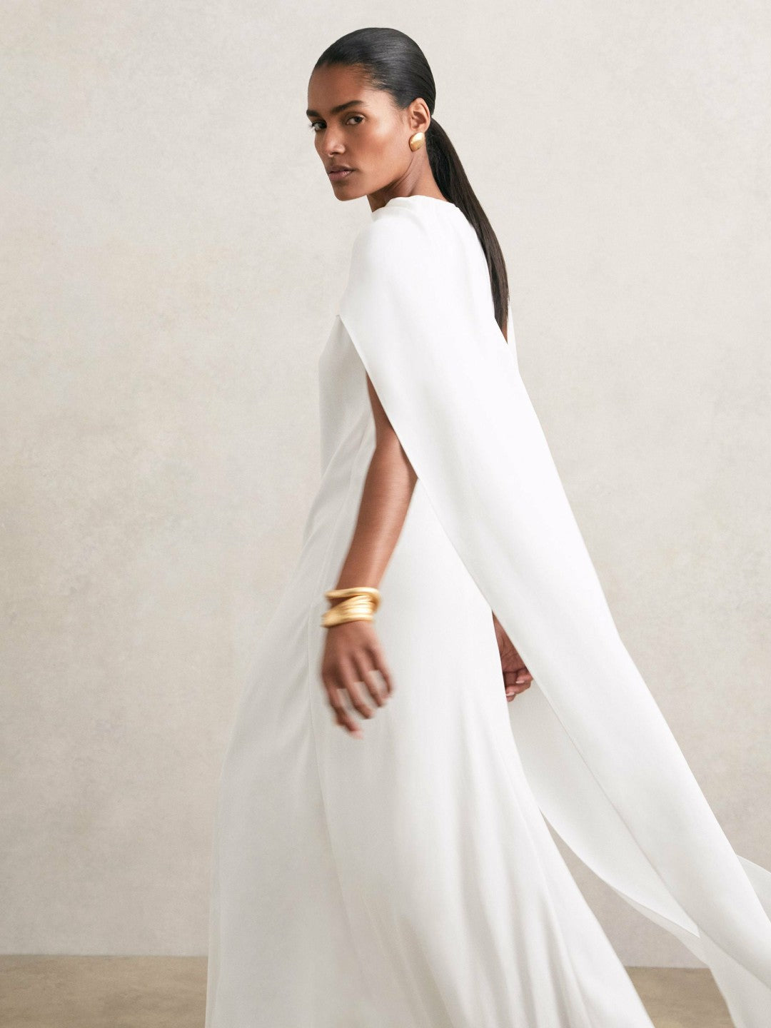 Crepe Cape Maxi Dress in White | Reiss Women Signature