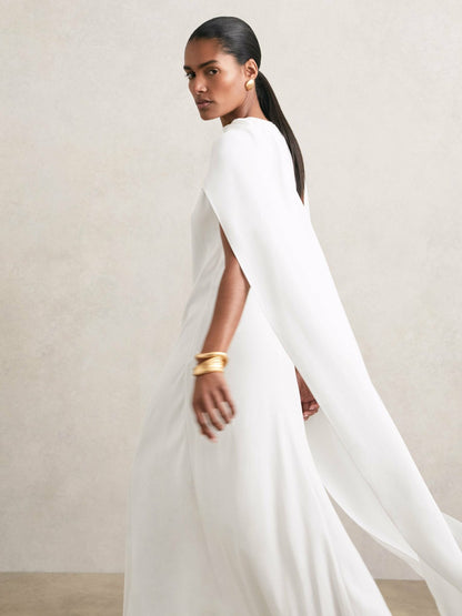 Crepe Cape Maxi Dress in White | Reiss Women Signature