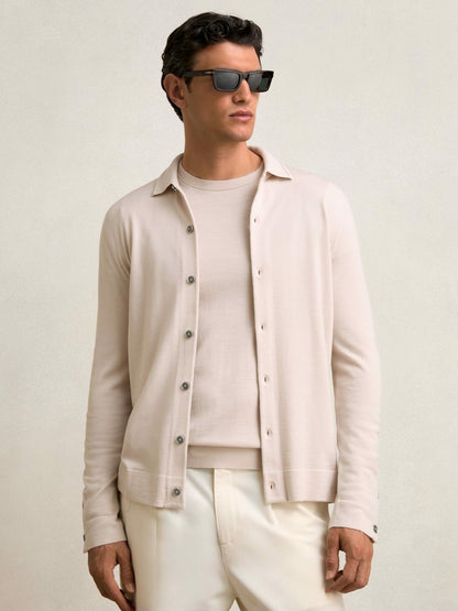 Merino Wool Button-Through Cardigan in Beige | Reiss Men Recommended