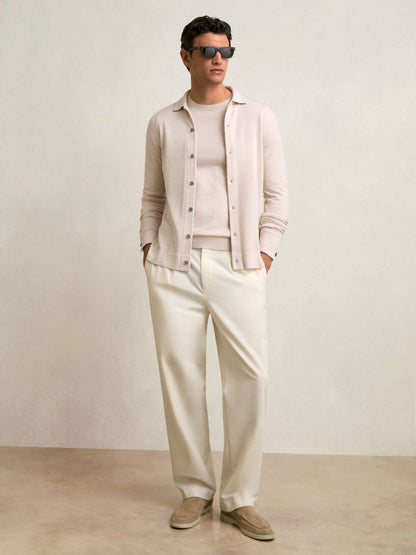 Merino Wool Button-Through Cardigan in Beige | Reiss Men Recommended