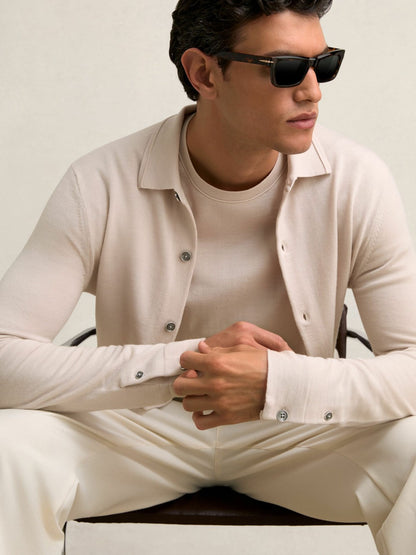 Merino Wool Button-Through Cardigan in Beige | Reiss Men Recommended
