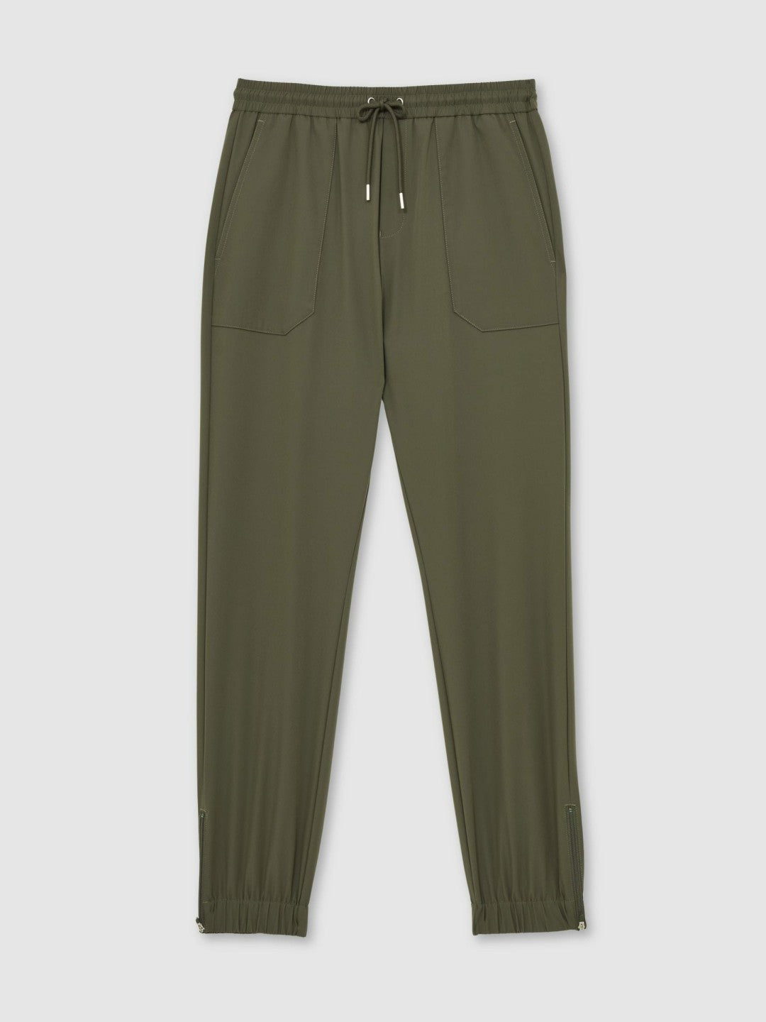 Drawstring Technical Cuffed Trousers in Green | Reiss Men Exclusive