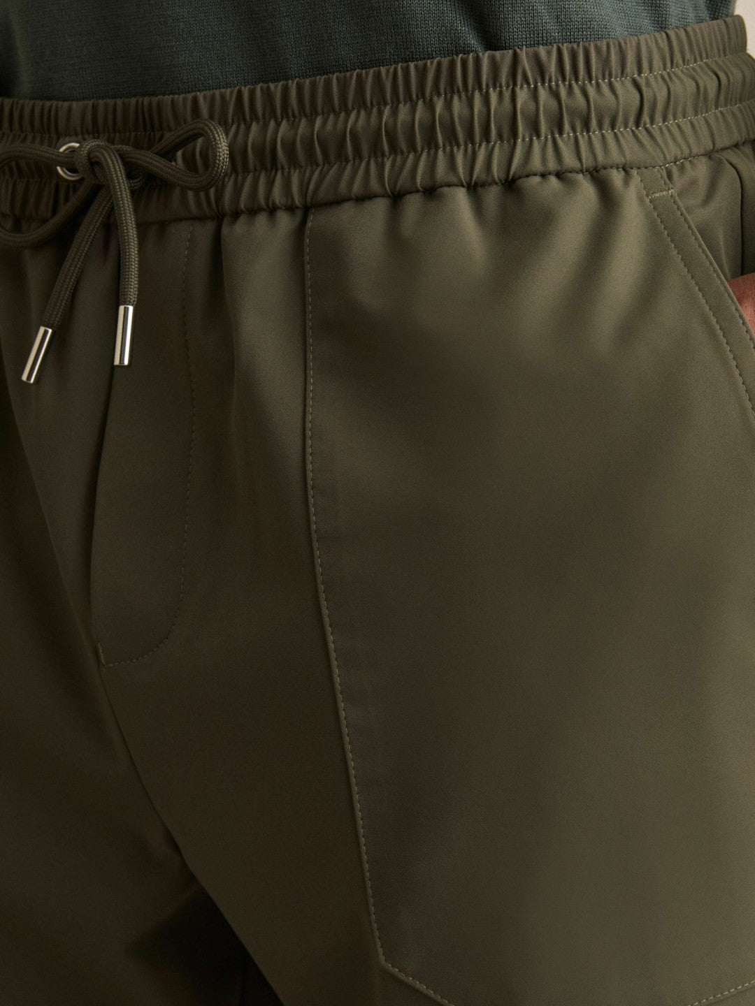 Drawstring Technical Cuffed Trousers in Green | Reiss Men Exclusive