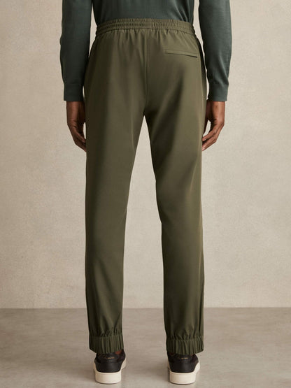 Drawstring Technical Cuffed Trousers in Green | Reiss Men Exclusive