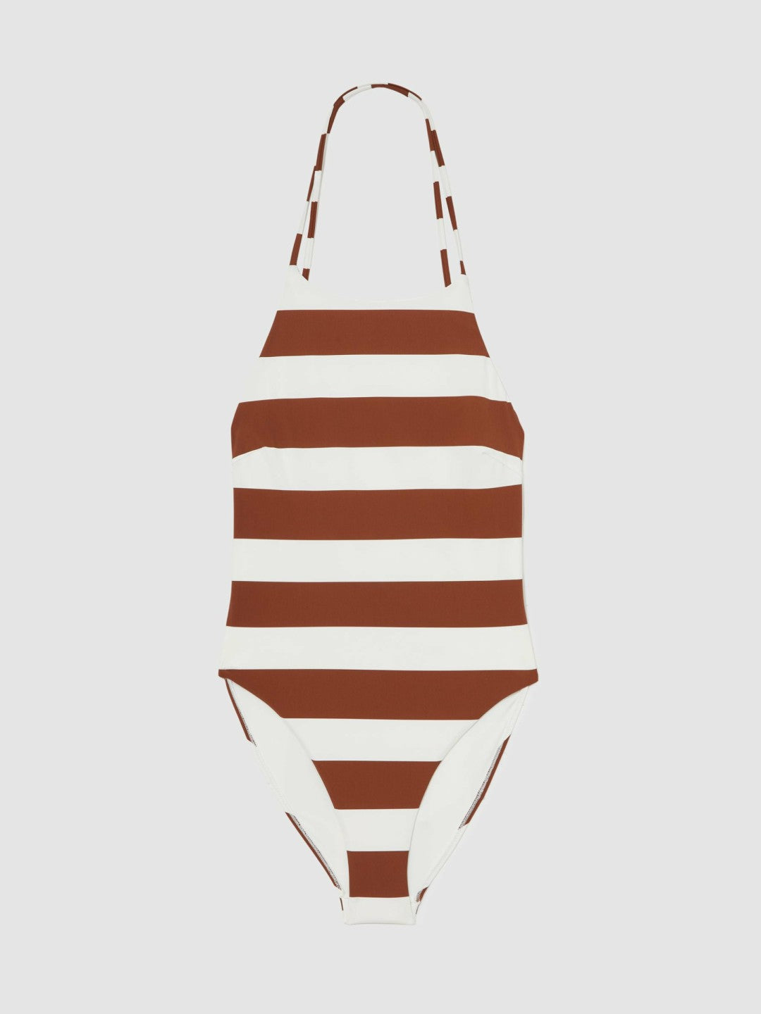 Stripe Cross-Back Swimsuit in Brown/White | Reiss Women Popular