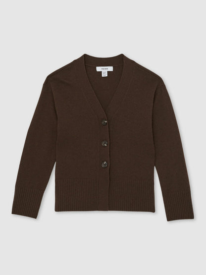 13-14 yrs Wool-Blend Fitted Cardigan With Cashmere in Brown | Reiss Children & Baby Trending