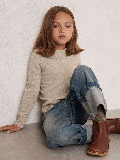 9-13 yrs Wool-Blend Open-Stitch Jumper with Cashmere in Oatmeal | Reiss Children & Baby Exclusive