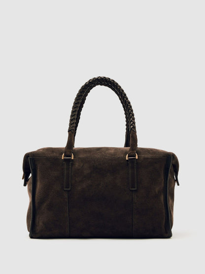 Suede Braided-Strap Bowling Bag in Chocolate | Reiss Women Premium