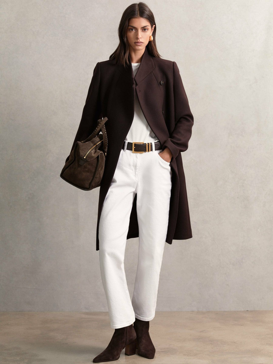 Suede Braided-Strap Bowling Bag in Chocolate | Reiss Women Premium