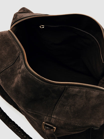Suede Braided-Strap Bowling Bag in Chocolate | Reiss Women Premium