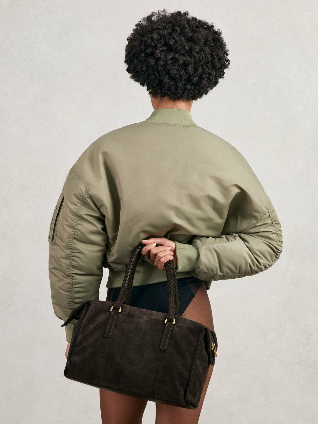 Suede Braided-Strap Bowling Bag in Chocolate | Reiss Women Premium