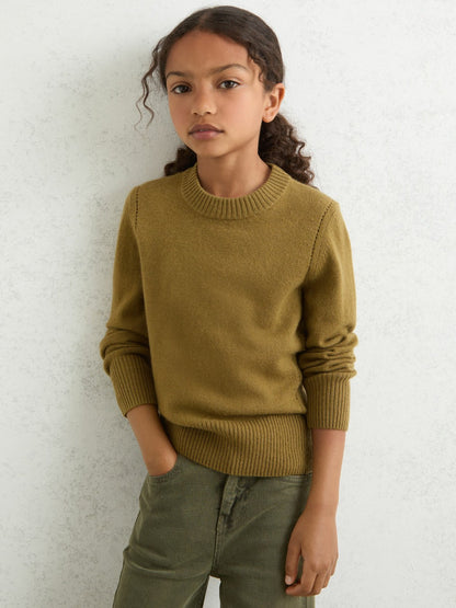 3-9 yrs Wool-Blend Open-Stitch Jumper with Cashmere in Khaki Green | Reiss Children & Baby Signature
