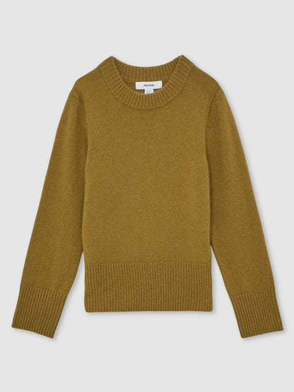 3-9 yrs Wool-Blend Open-Stitch Jumper with Cashmere in Khaki Green | Reiss Children & Baby Signature