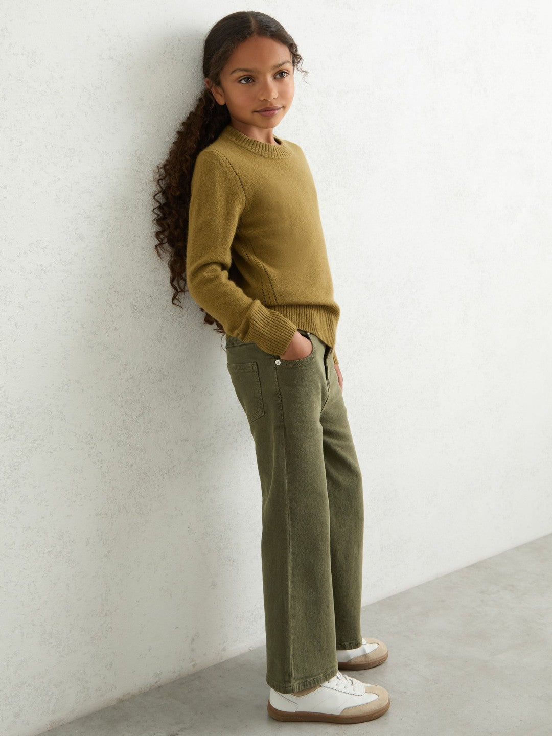3-9 yrs Wool-Blend Open-Stitch Jumper with Cashmere in Khaki Green | Reiss Children & Baby Signature