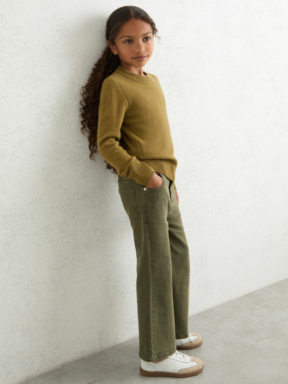 3-9 yrs Wool-Blend Open-Stitch Jumper with Cashmere in Khaki Green | Reiss Children & Baby Signature
