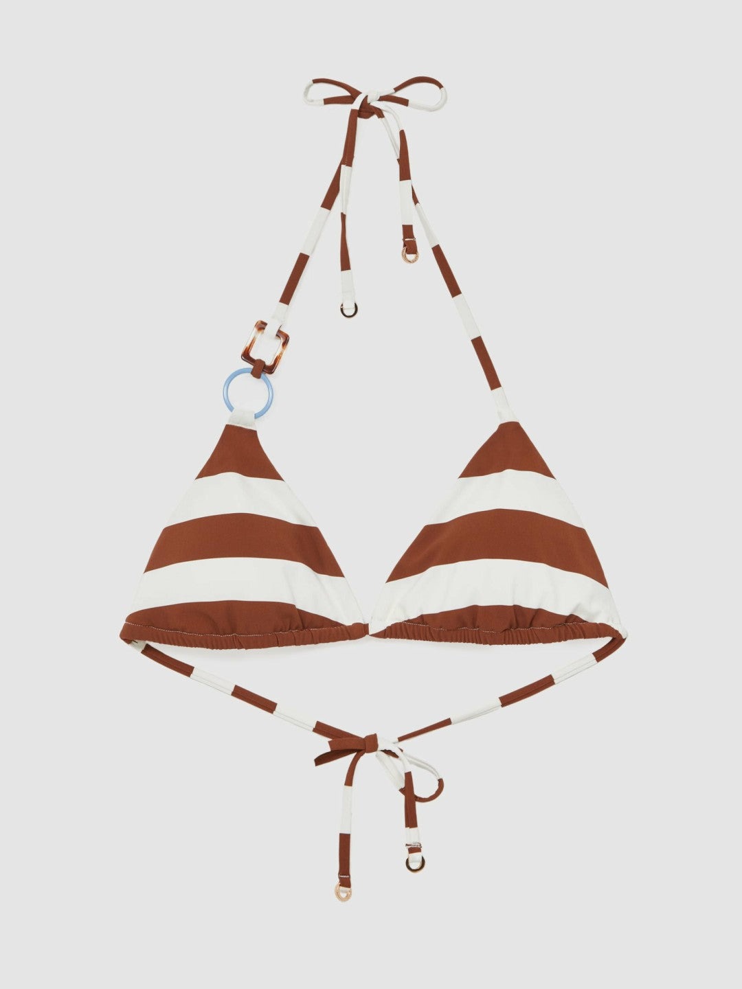Stripe Halterneck Triangle Bikini Top in Navy/Brown | Reiss Women Recommended