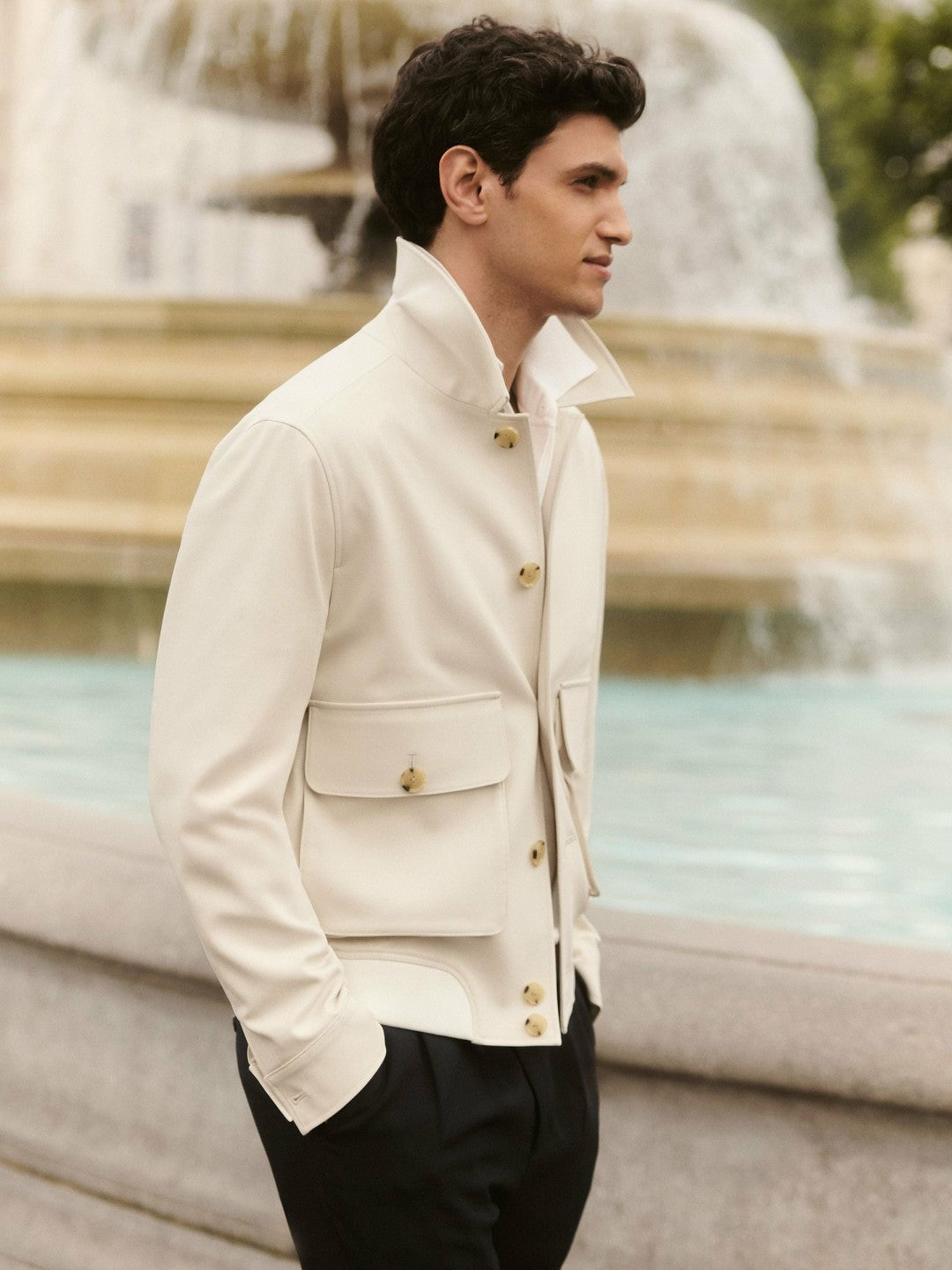 Cotton-Blend Button-Through Jacket in Light Stone | Reiss Men Premium
