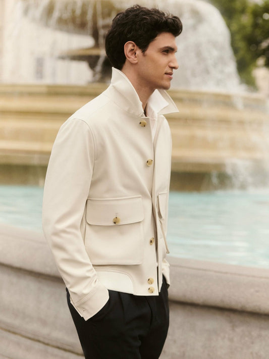 Cotton-Blend Button-Through Jacket in Light Stone | Reiss Men Premium