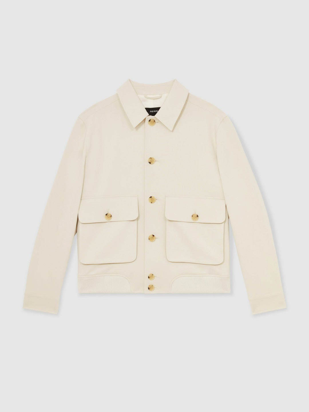 Cotton-Blend Button-Through Jacket in Light Stone | Reiss Men Premium