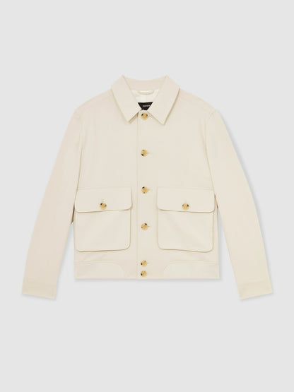 Cotton-Blend Button-Through Jacket in Light Stone | Reiss Men Premium