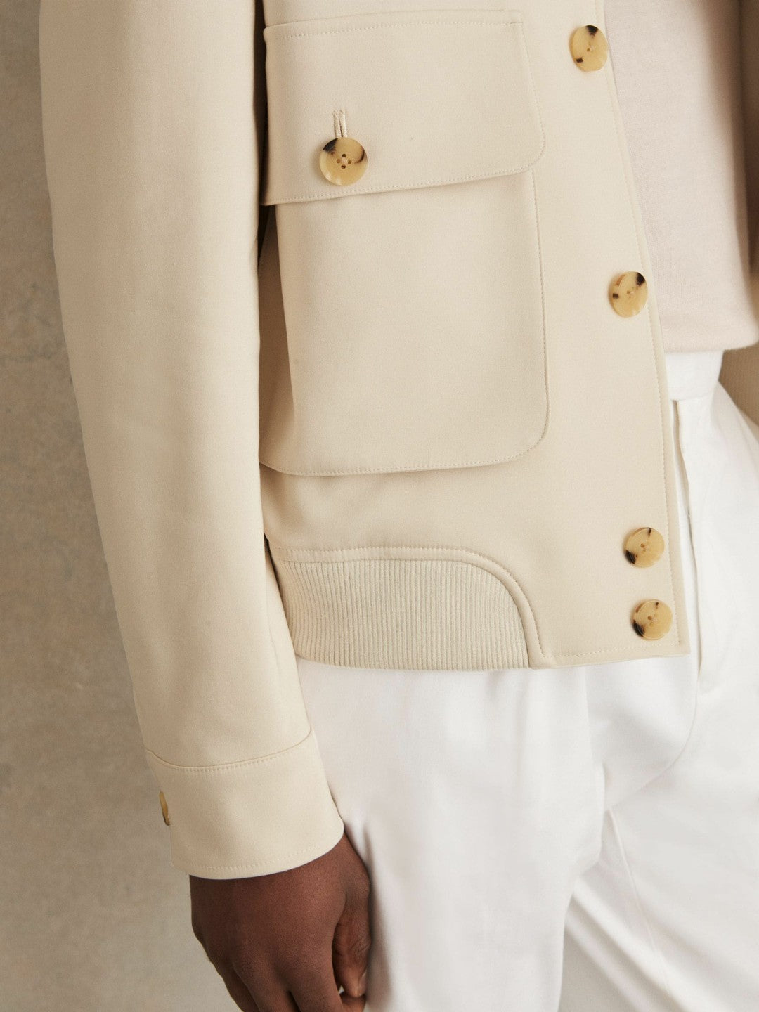 Cotton-Blend Button-Through Jacket in Light Stone | Reiss Men Premium