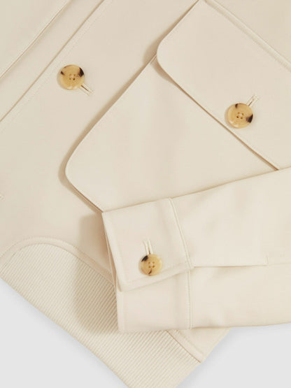 Cotton-Blend Button-Through Jacket in Light Stone | Reiss Men Premium