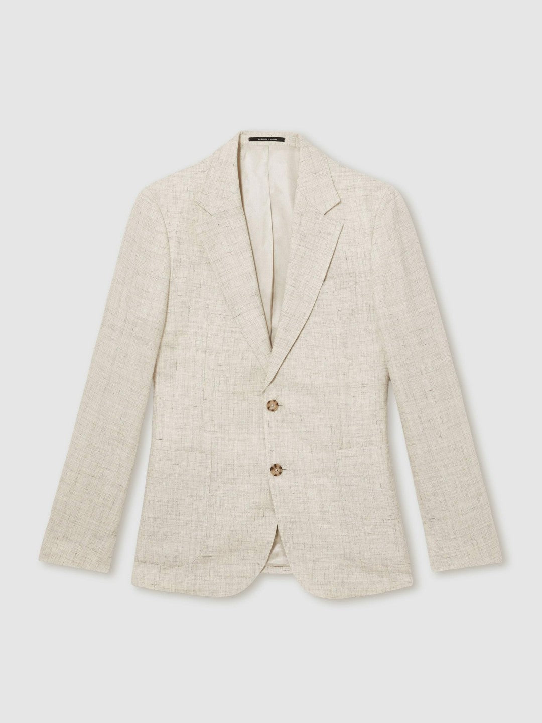 Linen-Cotton Single-Breasted Suit Blazer Slim-Fit in Stone | Reiss Men Premium