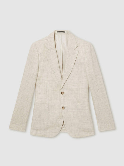 Linen-Cotton Single-Breasted Suit Blazer Slim-Fit in Stone | Reiss Men Premium