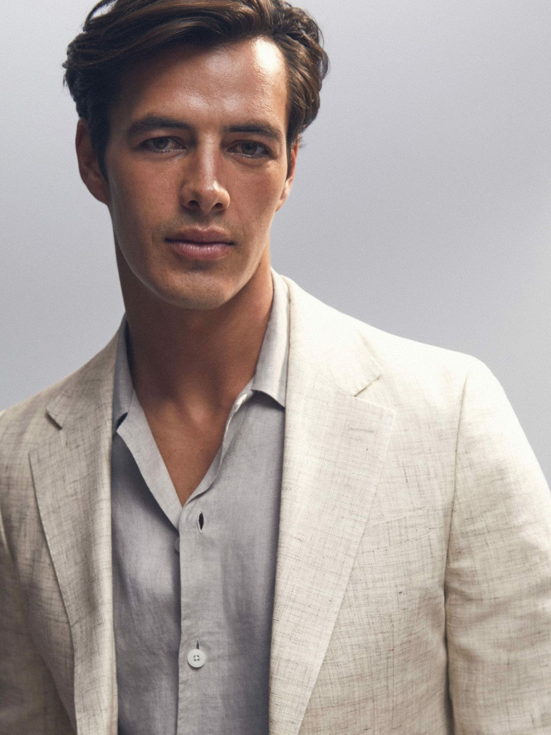 Linen-Cotton Single-Breasted Suit Blazer Slim-Fit in Stone | Reiss Men Premium