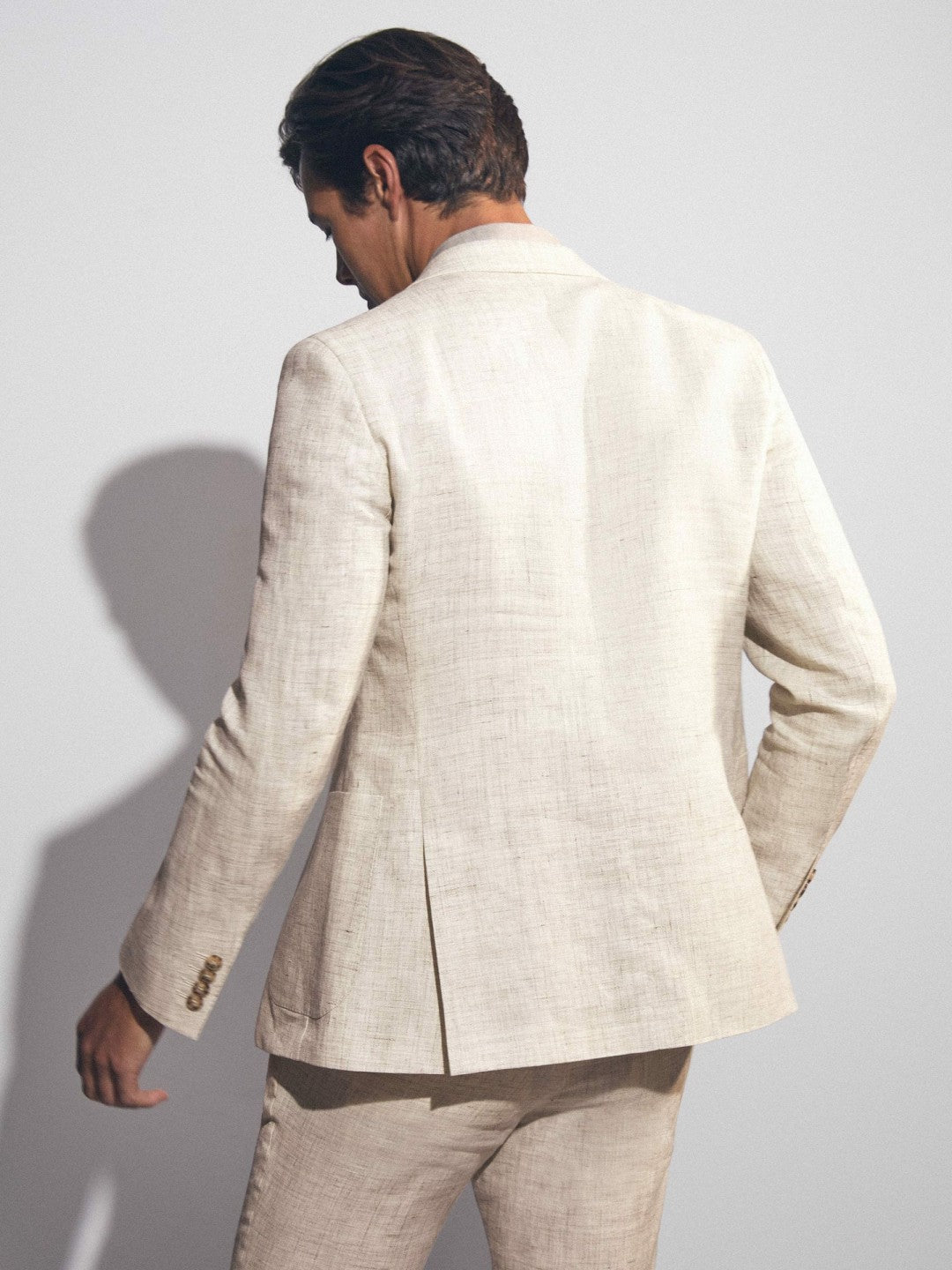 Linen-Cotton Single-Breasted Suit Blazer Slim-Fit in Stone | Reiss Men Premium
