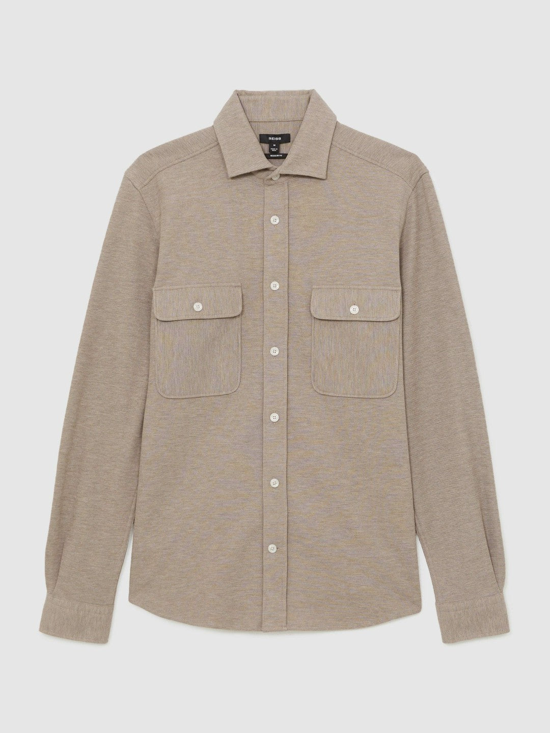 Textured Twin Pocket Cotton Blend Overshirt in Oatmeal Brown Melange | Reiss Men Trending