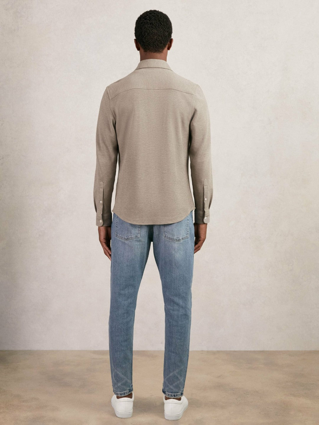 Textured Twin Pocket Cotton Blend Overshirt in Oatmeal Brown Melange | Reiss Men Trending