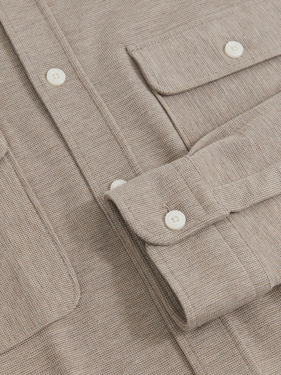 Textured Twin Pocket Cotton Blend Overshirt in Oatmeal Brown Melange | Reiss Men Trending