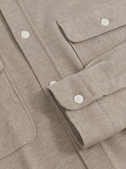 Textured Twin Pocket Cotton Blend Overshirt in Oatmeal Brown Melange | Reiss Men Trending