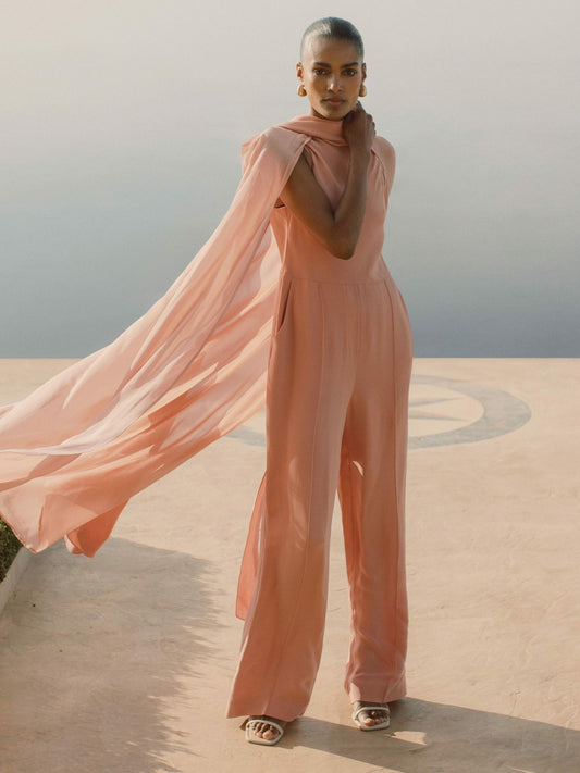Wide-Leg Cape Jumpsuit in Pink | Reiss Women Recommended