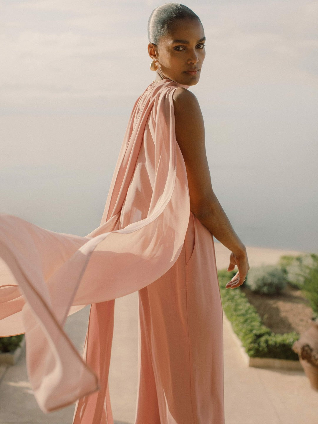 Wide-Leg Cape Jumpsuit in Pink | Reiss Women Recommended