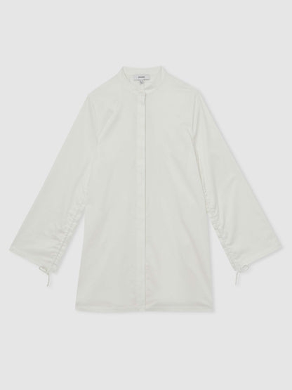 Cotton Gathered Cut-Out Shirt Dress with Stretch in Ivory | Reiss Women Signature