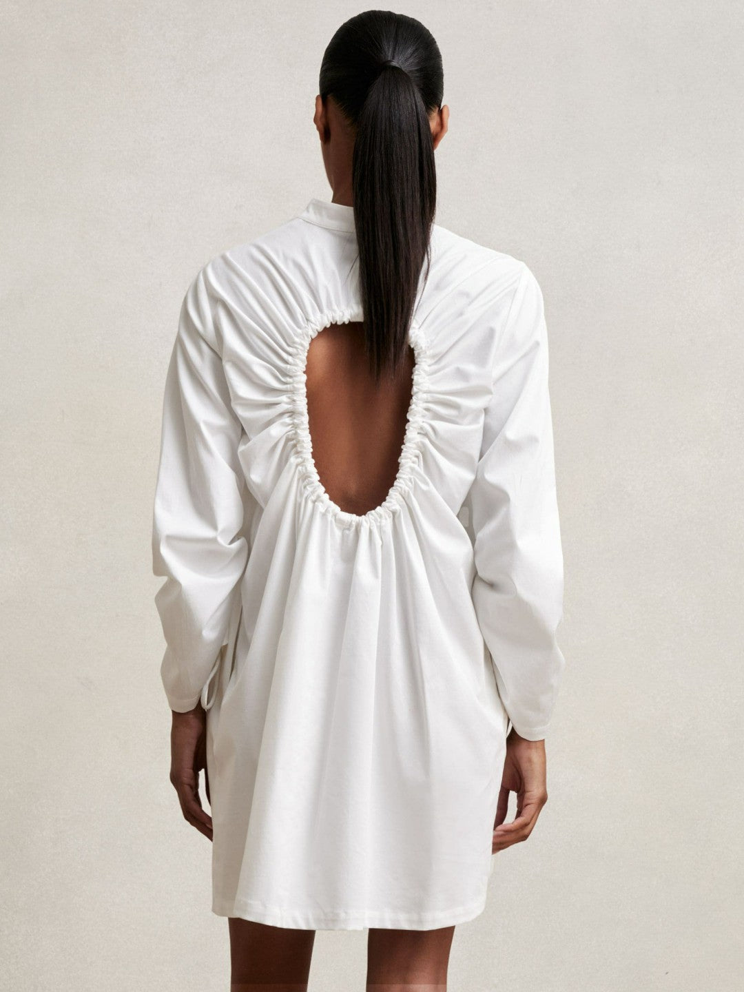 Cotton Gathered Cut-Out Shirt Dress with Stretch in Ivory | Reiss Women Signature