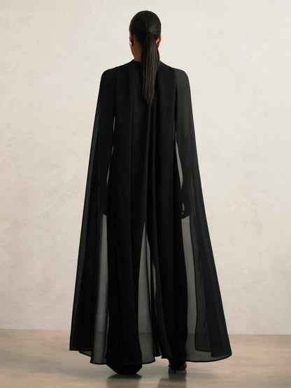 Wide-Leg Cape Jumpsuit in Black | Reiss Women Trending