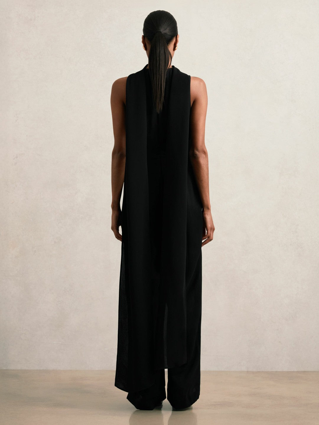 Wide-Leg Cape Jumpsuit in Black | Reiss Women Trending