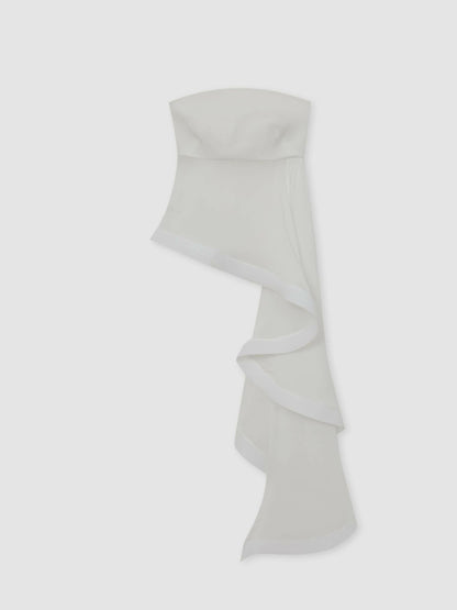 Silk Asymmetric-Ruffle Bandeau Top in Ivory | Reiss Women Premium