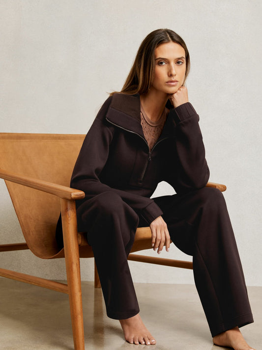 Interlock Half Zip Drawstring Hem Sweatshirt in Plum | Reiss Women Exclusive