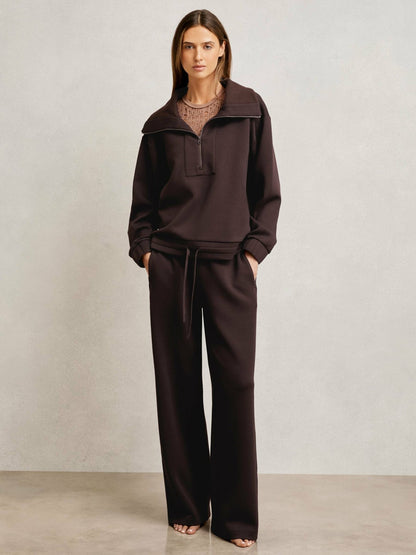 Interlock Half Zip Drawstring Hem Sweatshirt in Plum | Reiss Women Exclusive